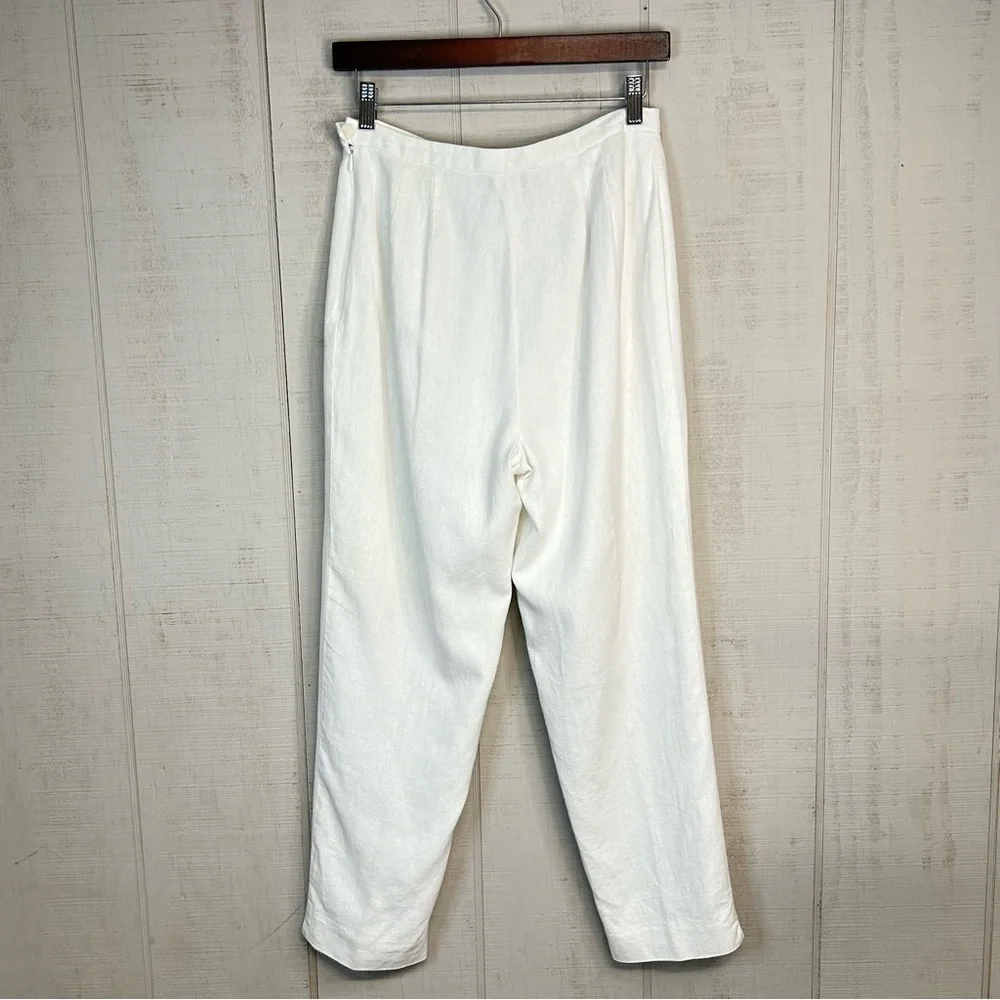 Style & Co Womens Linen Blend Trouser Pants Petite Sz 10PHigh Rise‎ Lined White